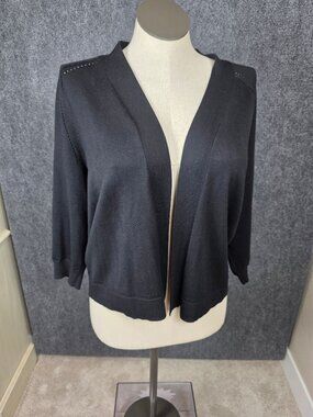 Lane Bryant Black Open-Front Cardigan Sweater 3/4 Sleeves Womens Size 14/16